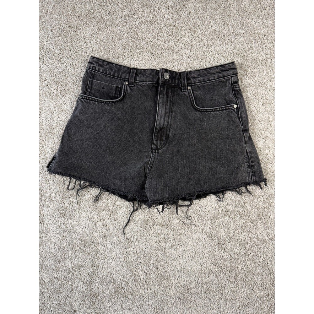 ZARA High Rise Distressed Denim Shorts Black 100% Cotton Size 8